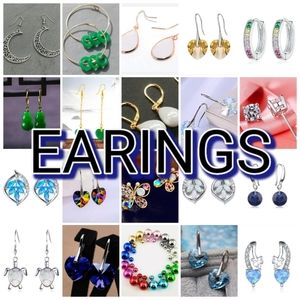 Earrings Dangle Stud Crystal Heart Pearl Bike Turtle Hoop Jade Moon Butterfly